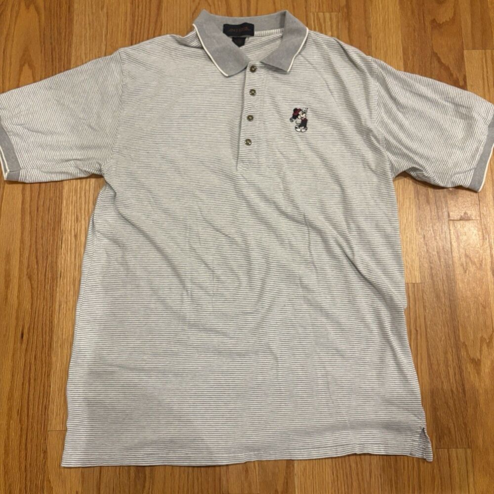 Antigua Walt Disney Mens L Polo Shirt Gray Herringbone Mickey Mouse Vintage 90s